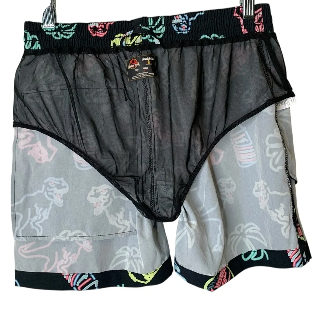 NWT‎ Chubbies Jurassic Park Shorts Size Small Drawstring Swimwear Multicolor